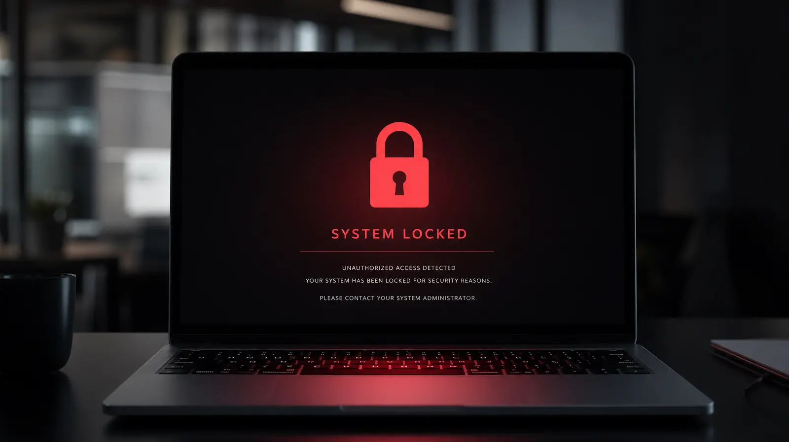 Generic ransomware warning on a laptop screen representing the cybercrime South Africa 2026 threat to SMEs